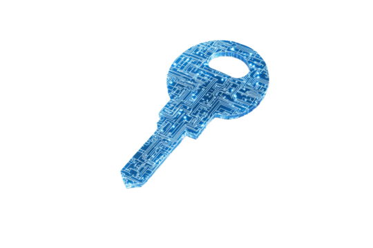 Blue key with a blue background, isolated - Powered by Adobe