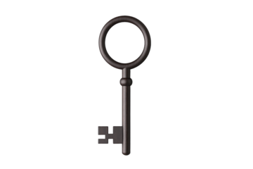 Key with a black handle and a silver circle, isolated