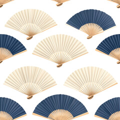 Flat style folding fan in seamless pattern, minimalistic, isolated on white background. cutout png