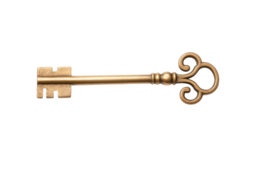 Gold key with a gold handle, isolated