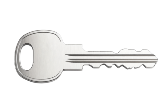 Silver key with a hole in the middle, isolated