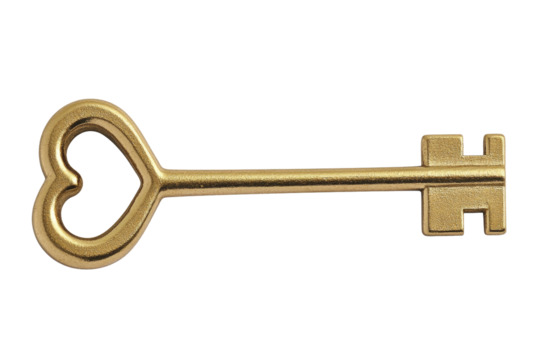 Gold key with a heart on it, isolated - Powered by Adobe
