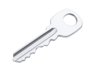 Silver key with a hole in the middle, isolated