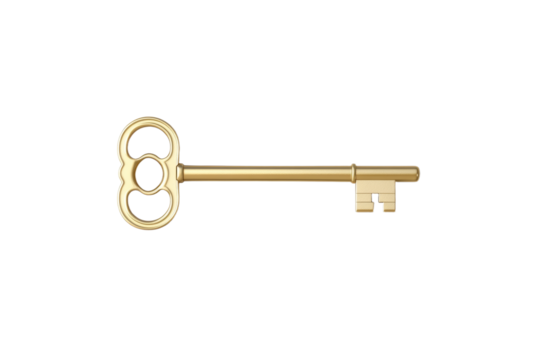 Gold key with a silver handle, isolated
