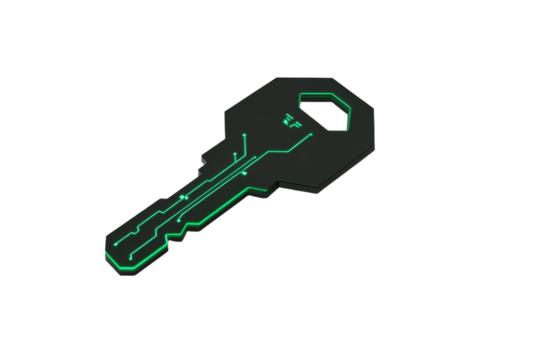 Key with a green and black design, isolated