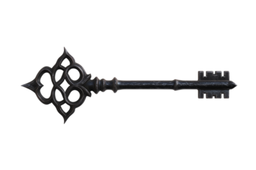 Key with a pointed end and a cross on it, isolated