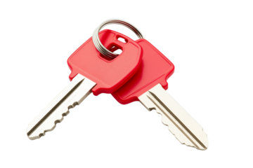 Two red keys are shown on a white background, isolated