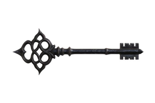 Key with a pointed end and a cross on it, isolated