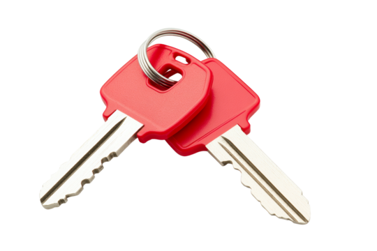 Two red keys are shown on a white background, isolated