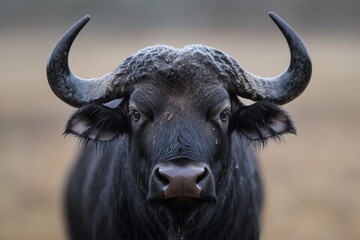 Naklejka premium Black ox with a white face and horns