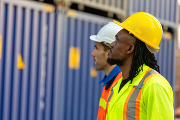 Logistics Engineers Inspecting at Cargo Containers, Logistics Team at Shipping Yard
