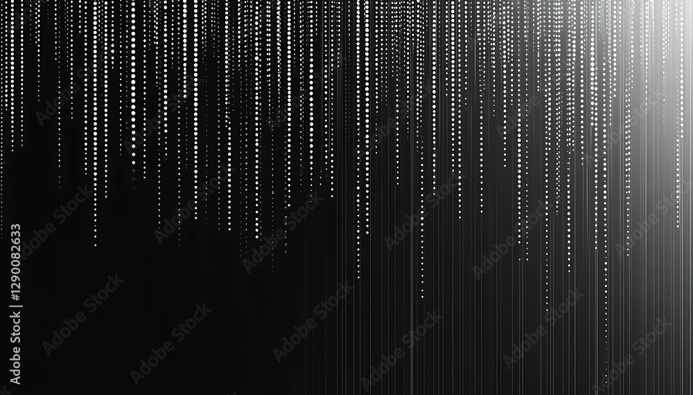 Poster dotted fading lines pattern. black and white vanishing stipple background. vertical dots stripes wal