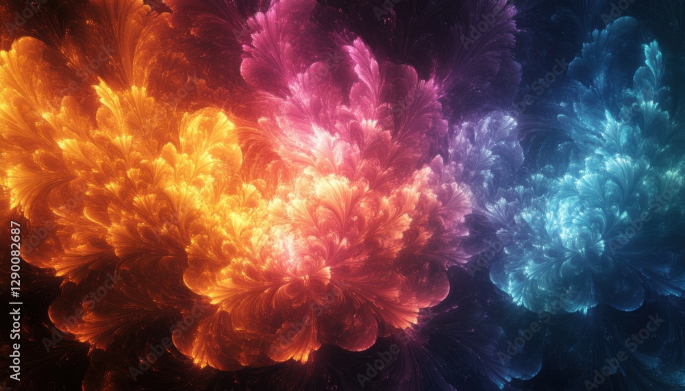 Poster a stunning abstract display of vibrant colors swirling in dynamic patterns, creating an ethereal and