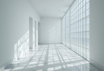 Fototapeta premium A Modern Corridor with Glass Block Walls and Natural Light