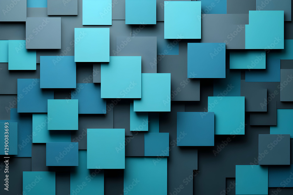 Poster abstract background with overlapping teal and gray squares, creating a modern geometric design. idea