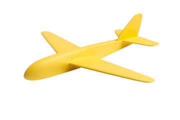 Yellow toy airplane is sitting on a white background, isolated