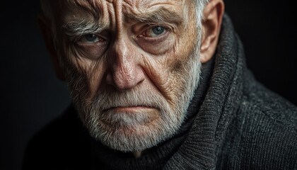 Fototapeta premium An elderly man's expressive face reveals a lifetime of experiences and emotions, capturing the essence of aging and wisdom.