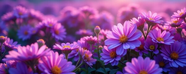 Obraz premium Dense purple flower carpet, vibrant blooms intertwined, purple flowers, spring