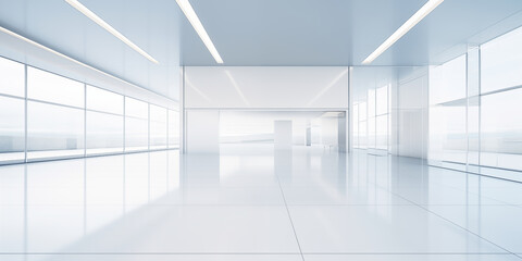 Clean White Technological Space with Backlit Wall Panels