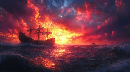 Obraz premium noah and the flood m genesis 6 the ark during the flood digital painting