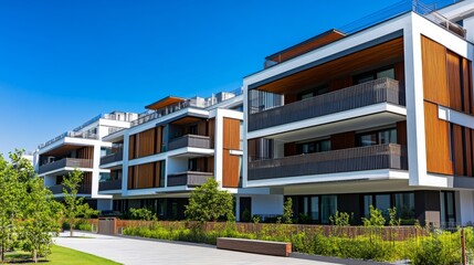 Fototapeta premium Modern residential buildings with simple design, embodying clean and functional living spaces. 