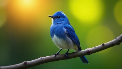 Obraz premium Radiant bluebird, perched on branch, sunlight gleaming on feathers, animal, avian