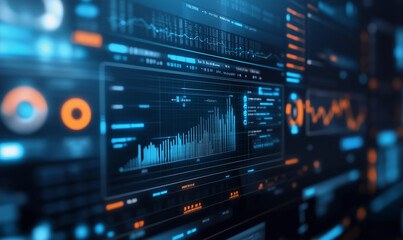 Futuristic High-Tech Dashboard Interface Presenting a Dynamic Graph with Expo Insights and Data Visualization Excellence