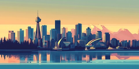 Obraz premium Minimalistic Digital Illustration of Vancouver's Iconic Skyline. minimalistic vector. Illustrations ,