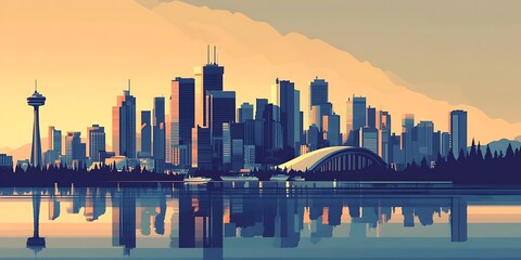 Minimalistic Digital Illustration of Vancouver's Iconic Skyline. minimalistic vector. Illustrations ,

