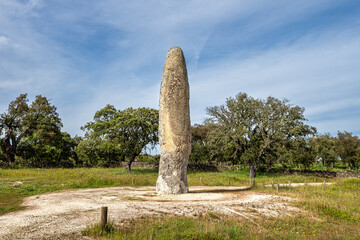 The Standing Stone, Menhir of Meada at Castelo de Vide, Portugal. The largest of the Iberian...