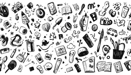 Doodle Style Illustration Pattern Black White