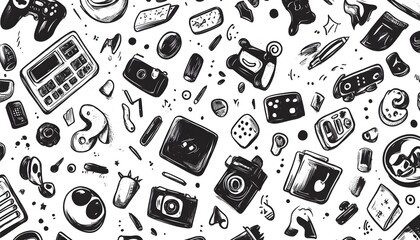 Sketchy Gadget Pattern Black White