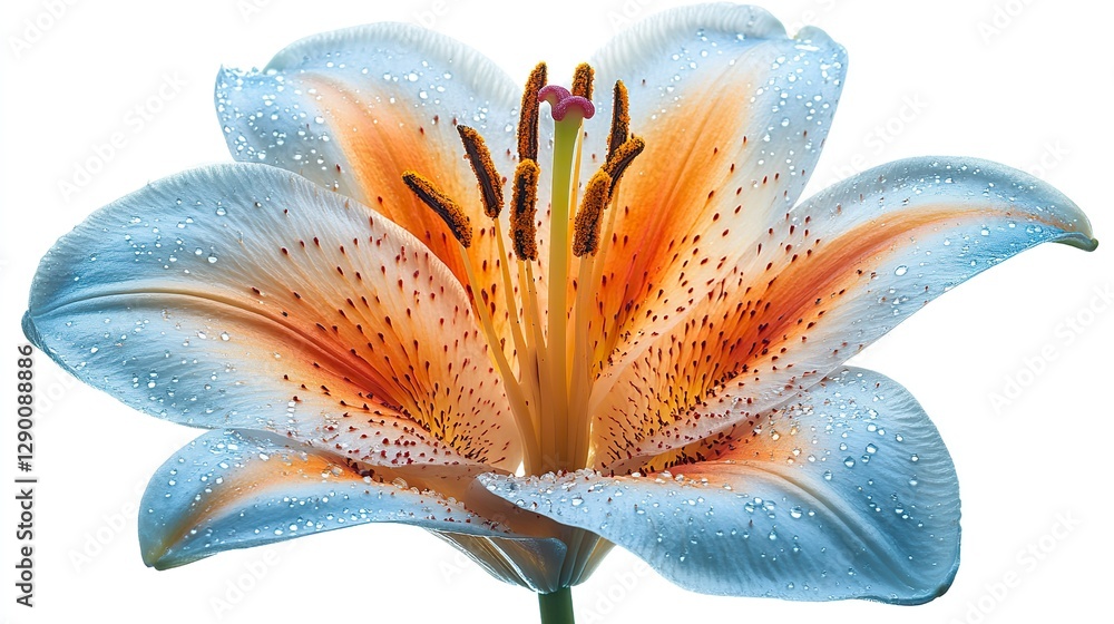 Poster orange lily with translucent petals isolated on white background