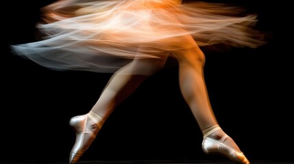 Obraz premium Motion blur photo of a ballerina's legs and tutu. Illustrates grace, speed, and the art of ballet dance.