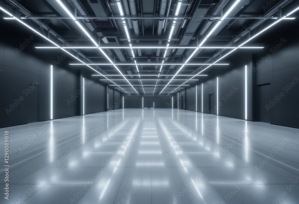 Aufkleber illuminated empty room with a grid of overhead ceiling lights