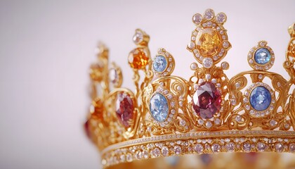 Fototapeta premium Golden Jeweled Royal Crown Close Up