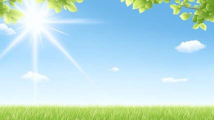 Obraz premium Bright Sunny Day Landscape with Green Grass and Blue Sky