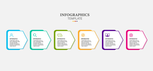 infographic arrow concept design template with icons. 6 options or steps. Infographics for business concept. Can be used for info graphics, flow charts, presentations, web sites