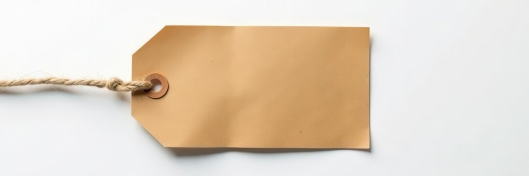 Simple brown tag with jute string, white backdrop , white background, gift tag, string