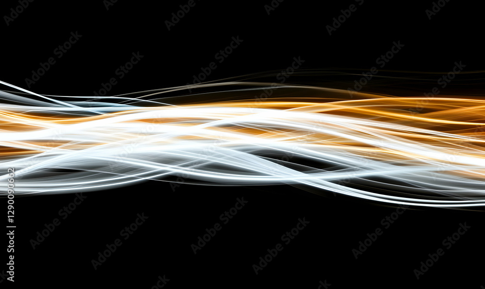 Poster abstract light streaks, dynamic waves of white and gold, flowing design element. perfect for backgro