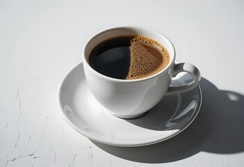 A White Coffee Cup on a Saucer Filled With Dark Coffee