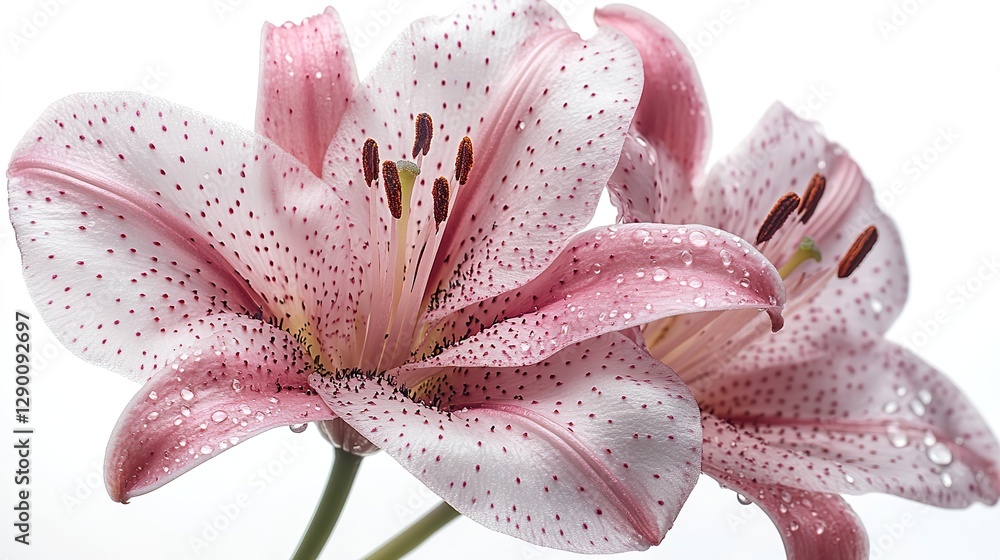 Poster pink lily with translucent petals isolated on white background