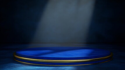 Obraz premium Minimalist Blue and Gold Podium Display with Spotlight Effect