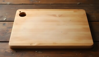 Smooth polished empty cutting board resting on a rustic wooden table in warm light