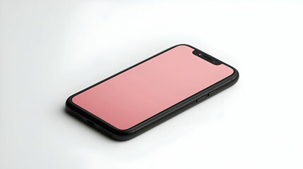 Black Smartphone with Pink Screen on White Background