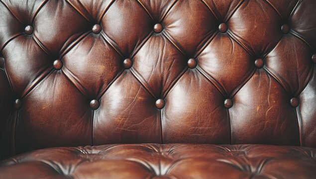 Brown leather tufted sofa back detail
