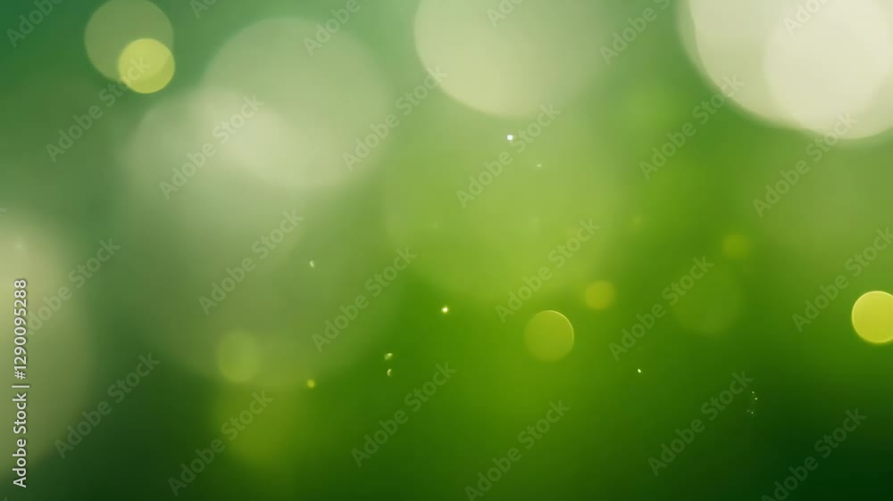 Poster vibrant abstract green background with bokeh lights and soft glow