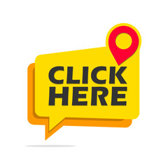 Click here bubble icon. Click button vector illustration.