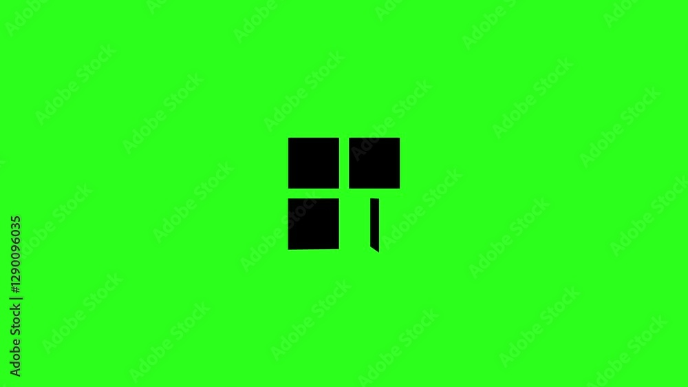 Poster loading animation with square shapes turning and spinning on a green background
