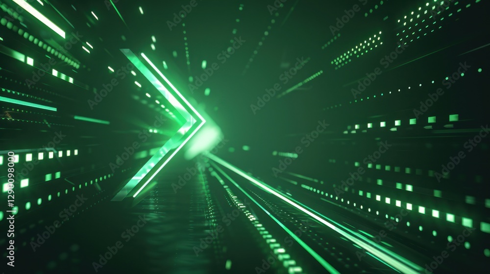 Poster abstract green light tunnel with dynamic glowing lines